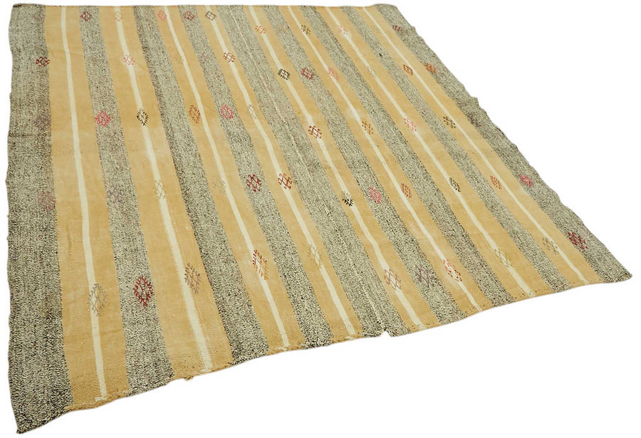 Truvo Sarı Antrasit Çizgili Keçi Kılı Kilim 200x220 cm – genel görünüm
