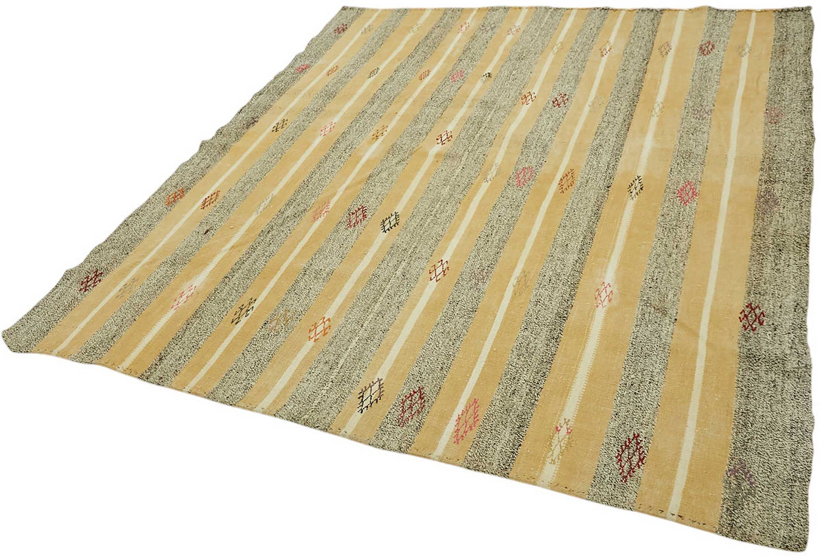 Truvo Sarı Antrasit Çizgili Keçi Kılı Kilim 200x220 cm – doku yakın çekim