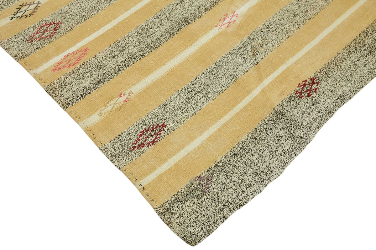 Truvo Sarı Antrasit Çizgili Keçi Kılı Kilim 200x220 cm – detay görünümü