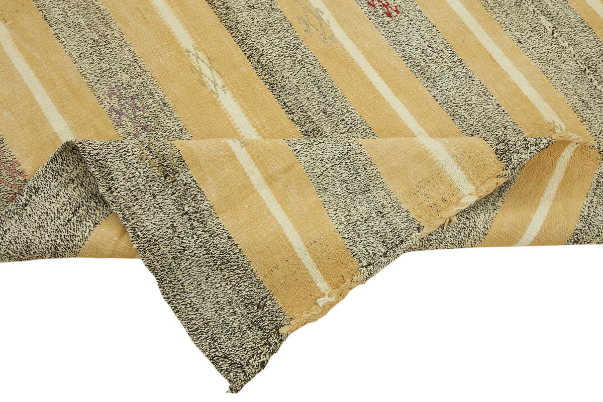 Truvo Sarı Antrasit Çizgili Keçi Kılı Kilim 200x220 cm – kenar detayı