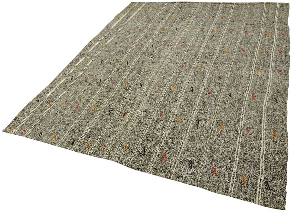 Truvo Geometrik Desenli Gri Beyaz Kıl Kilim 186x243 cm – doku yakın çekim
