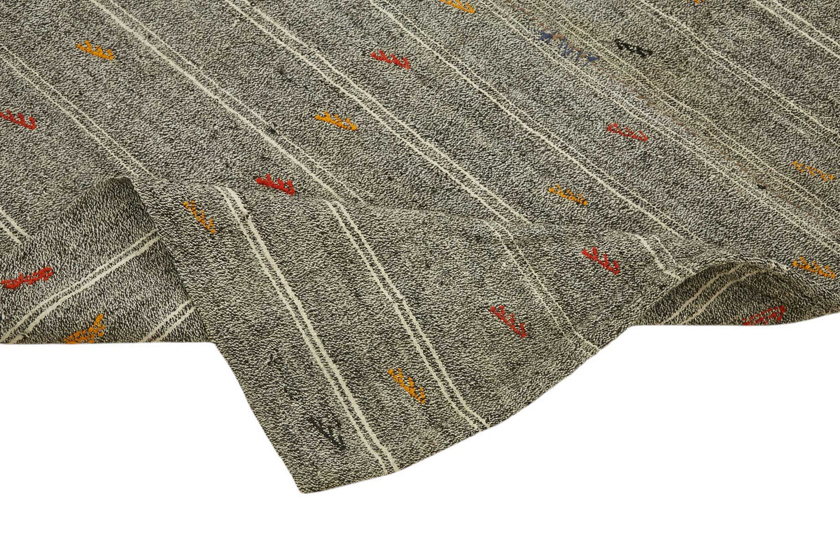 Truvo Geometrik Desenli Gri Beyaz Kıl Kilim 186x243 cm – kenar detayı