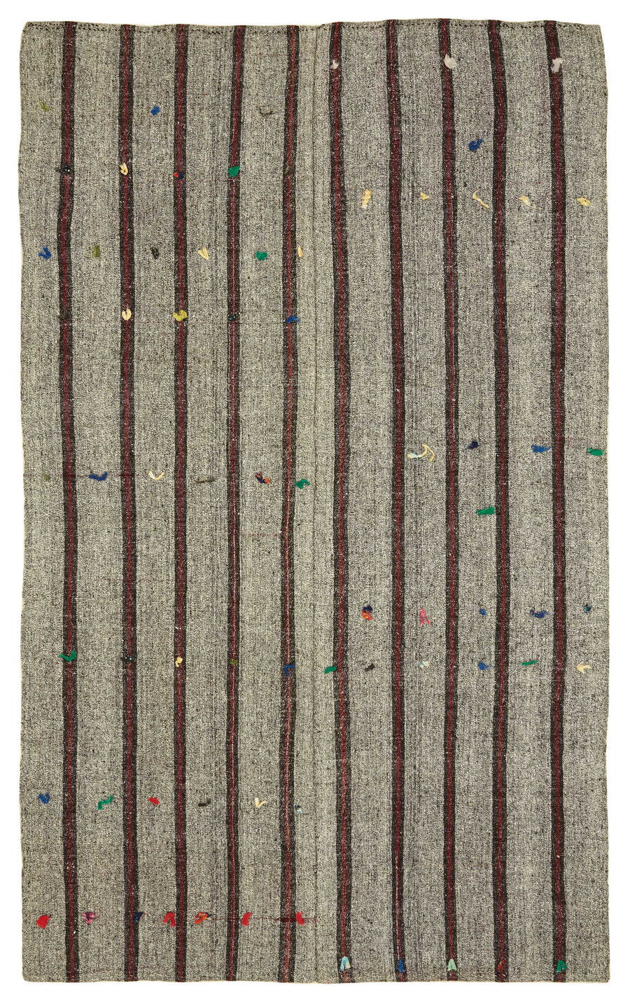 Truvo ストライプ柄 グレー・ボルドーのヴィンテージキリム 193x320 cm 47253