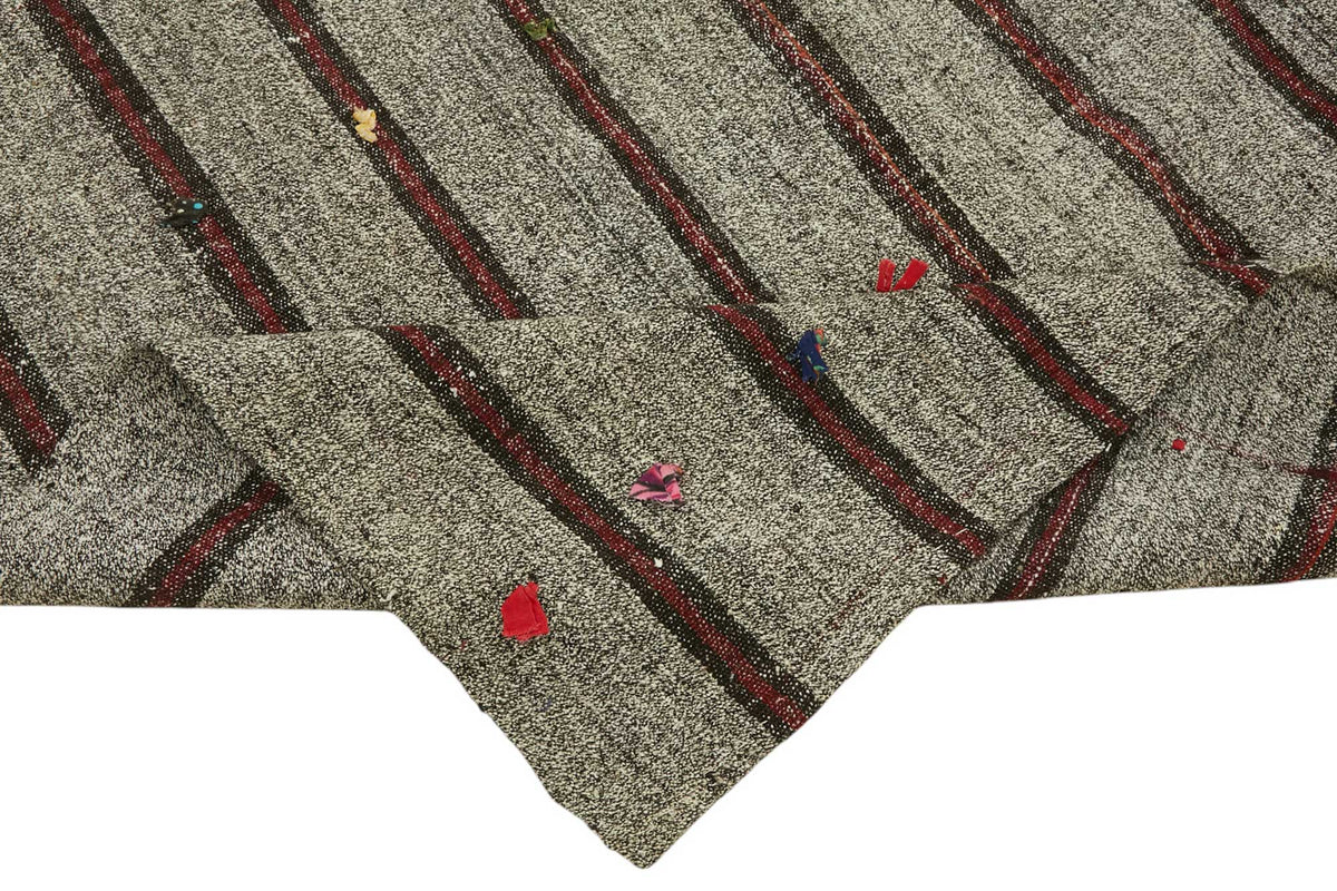Truvo Çizgili Gri Bordo Vintage Kilim 193x320 cm 47253 – kenar detayı