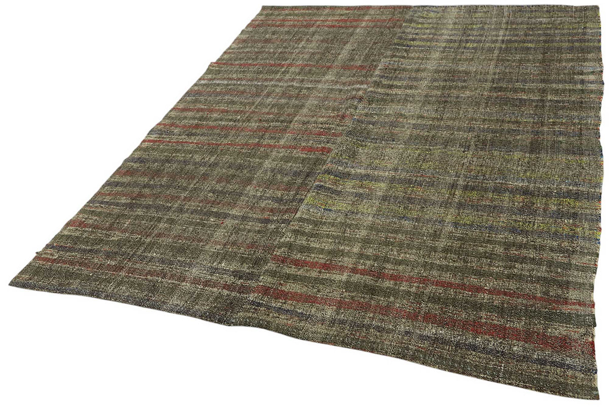 Kadex Gri Çok Renkli Çizgili Modern El Dokuma Kilim 192x230 cm – doku yakın çekim