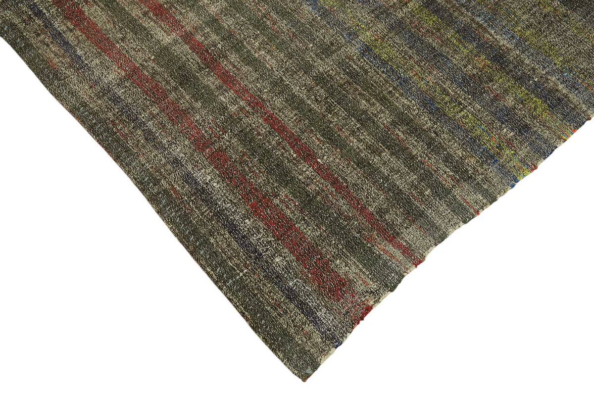 Kadex Gri Çok Renkli Çizgili Modern El Dokuma Kilim 192x230 cm – detay görünümü