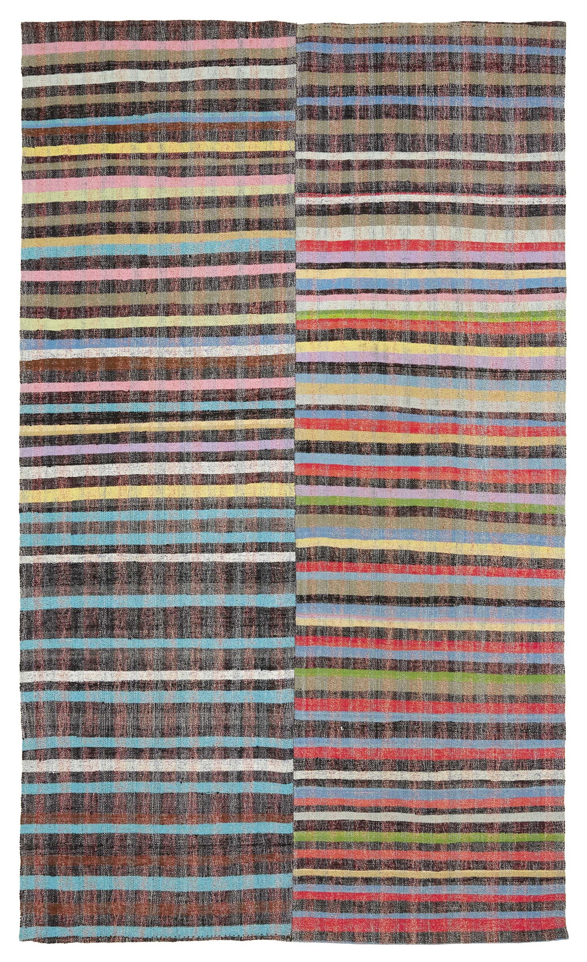 Kadex Çok Renkli Gri Çizgili Pamuk Yün El Dokuma Kilim 189x328 cm