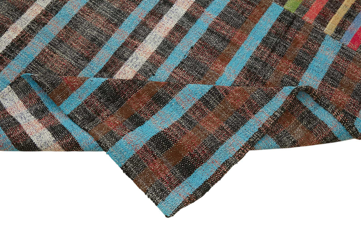 Kadex Çok Renkli Gri Çizgili Pamuk Yün El Dokuma Kilim 189x328 cm – kenar detayı