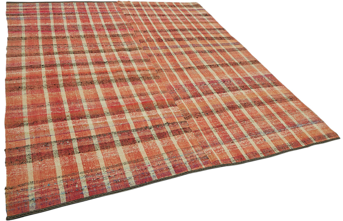 Kadex Turuncu Beyaz Geometrik El Dokuma Kilim 212x246 cm – genel görünüm