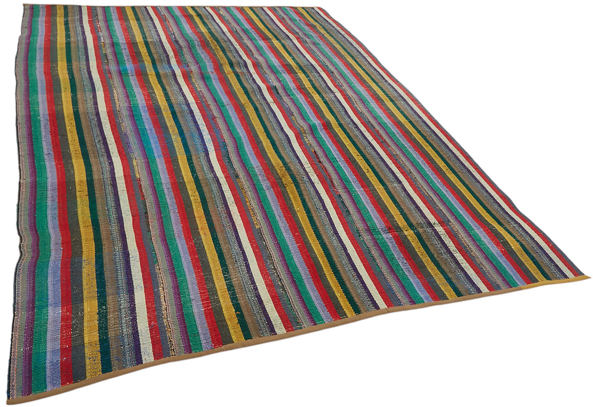 Kadex Çok Renkli Çizgili Modern Pamuk Yün El Dokuma Kilim 208x284 cm – genel görünüm