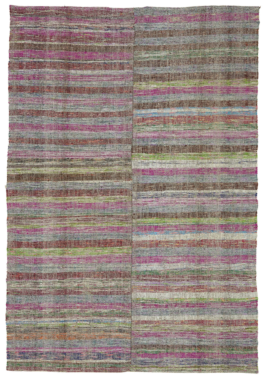 Kadex Gri Pembe Çizgili Modern Pamuk Yün El Dokuma Kilim 190x277 cm