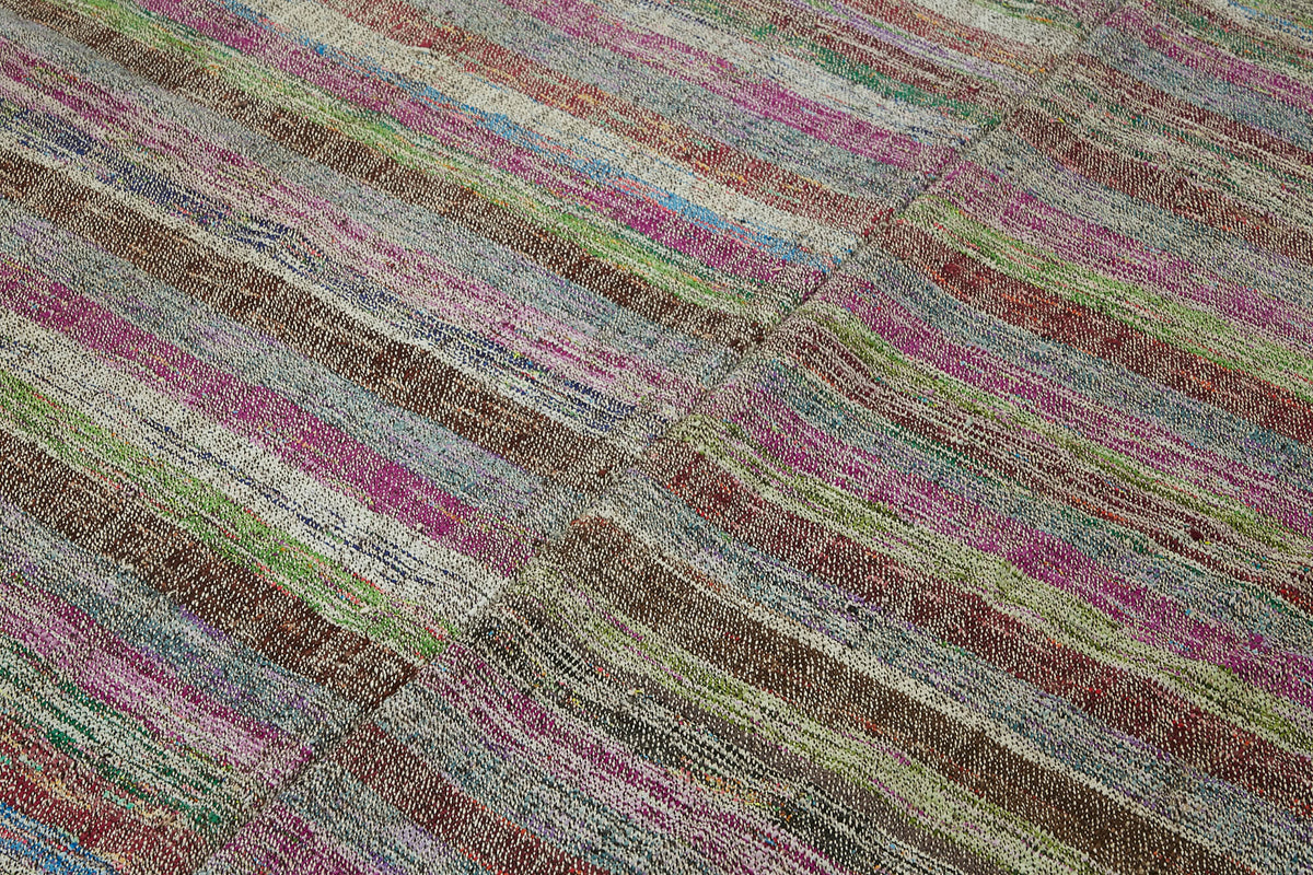 Kadex Gri Pembe Çizgili Modern Pamuk Yün El Dokuma Kilim 190x277 cm – mekânda kullanım