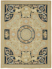 Sivemi Bej Lacivert Kareli Klasik El Dokuma Halı 277x376 cm