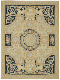Sivemi Bej Lacivert Kareli Klasik El Dokuma Halı 277x376 cm