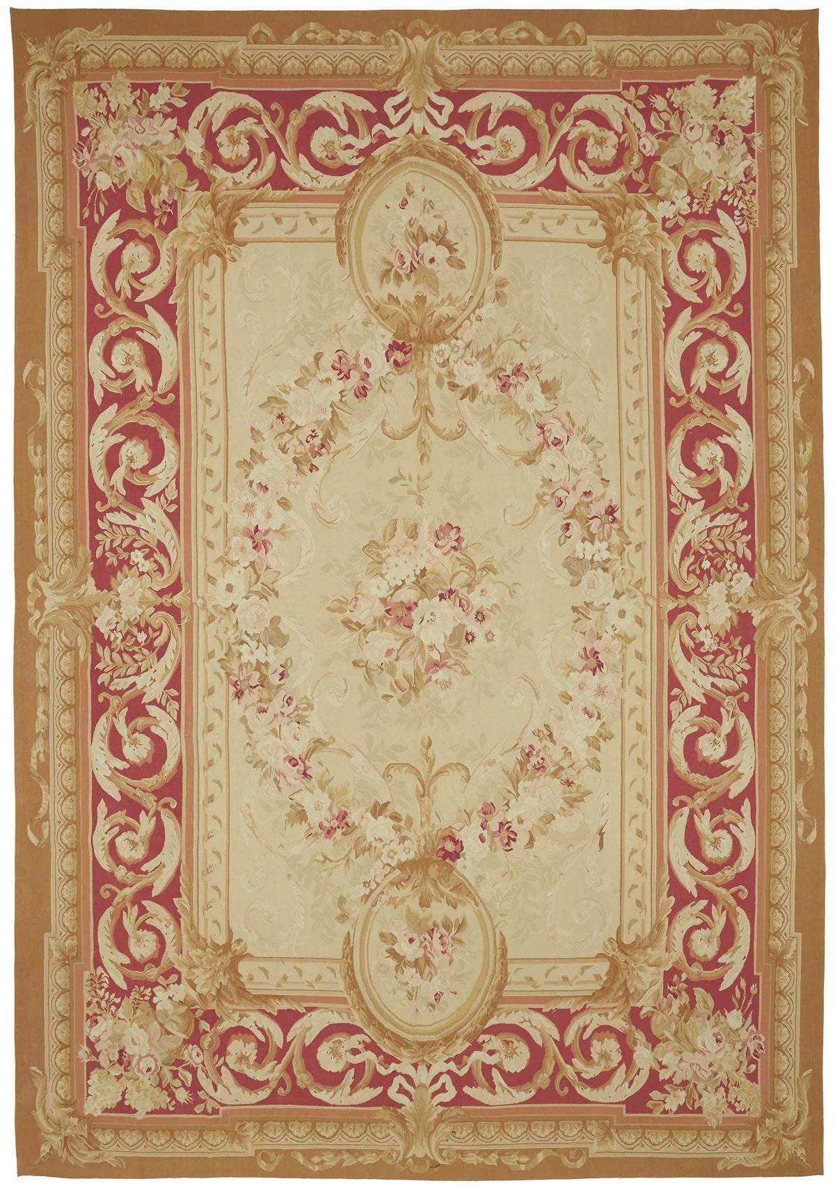 Sivemi Kırmızı Dokuma Çiçekli Vintage Aubusson Halı 300x432 cm