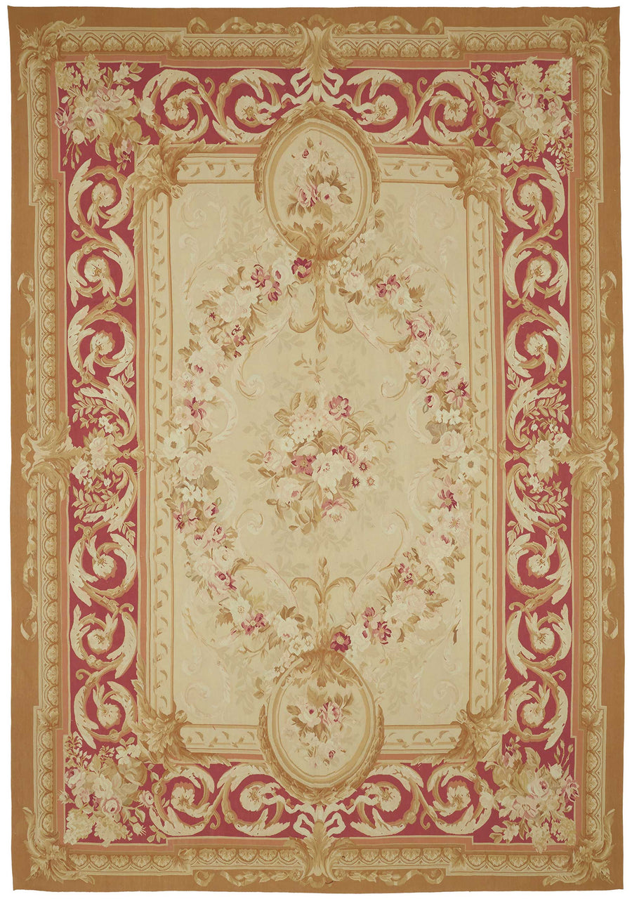 Sivemi Kırmızı Dokuma Çiçekli Vintage Aubusson Halı 300x432 cm