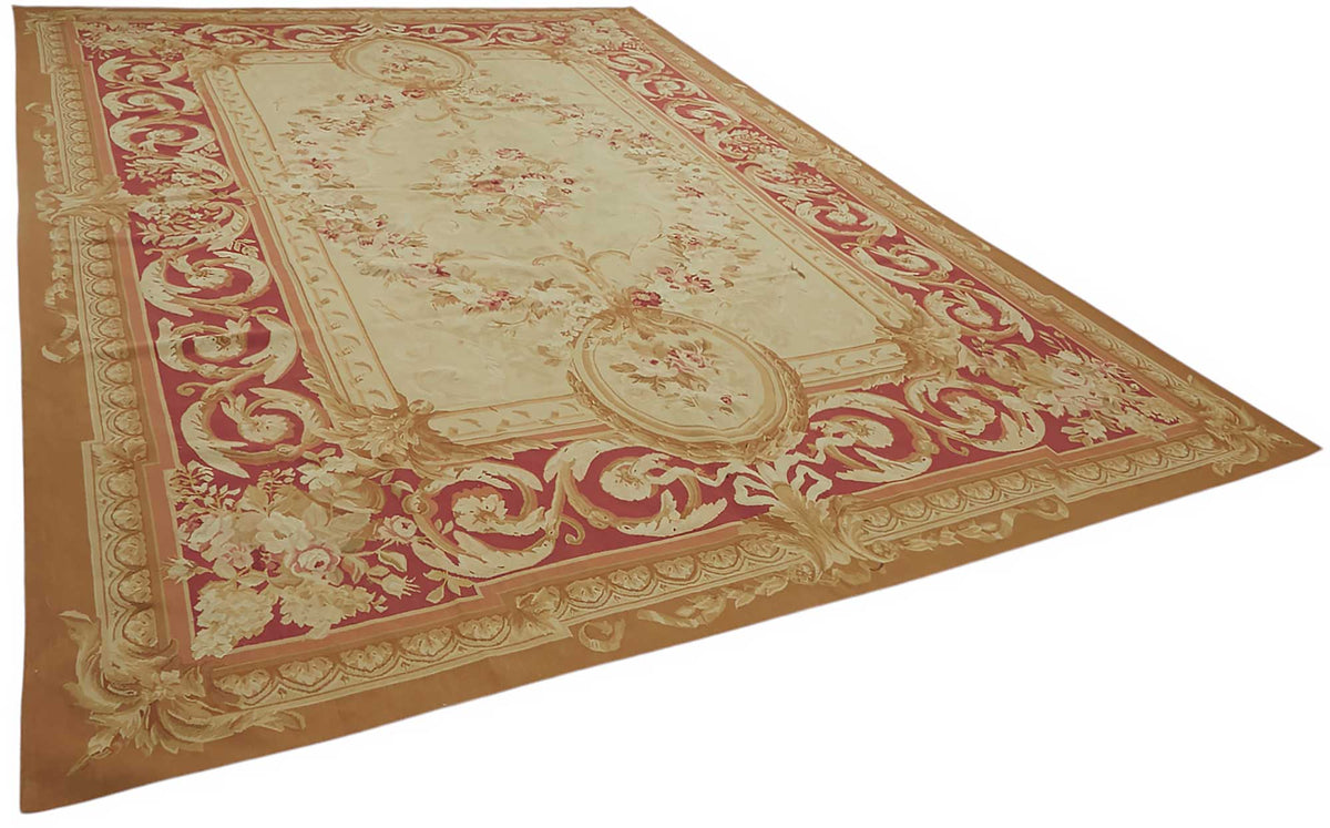 Sivemi Kırmızı Dokuma Çiçekli Vintage Aubusson Halı 300x432 cm – genel görünüm