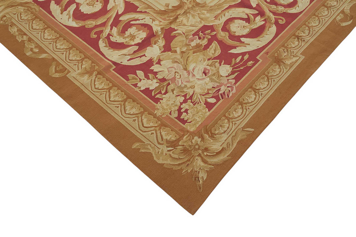 Sivemi Kırmızı Dokuma Çiçekli Vintage Aubusson Halı 300x432 cm – detay görünümü
