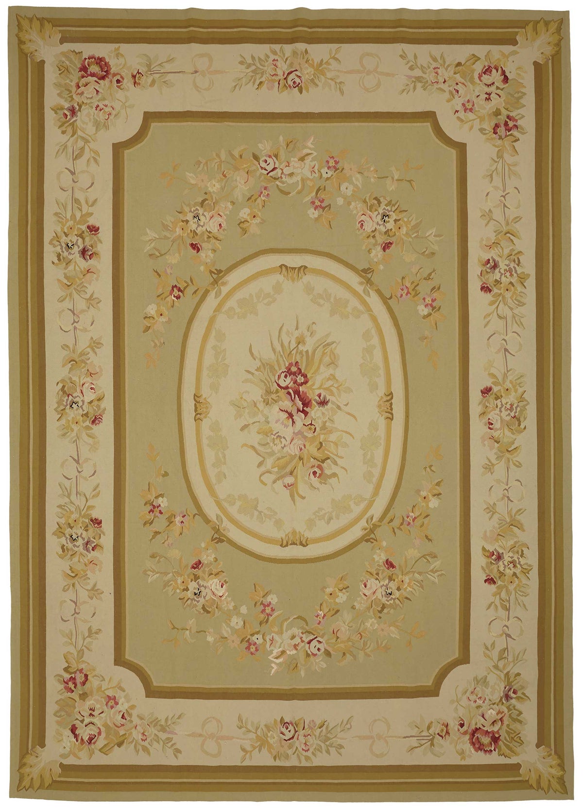 Sivemi Aubusson Bej Yeşil Çiçek Desenli El Dokuma Halı 299x422 cm 47370