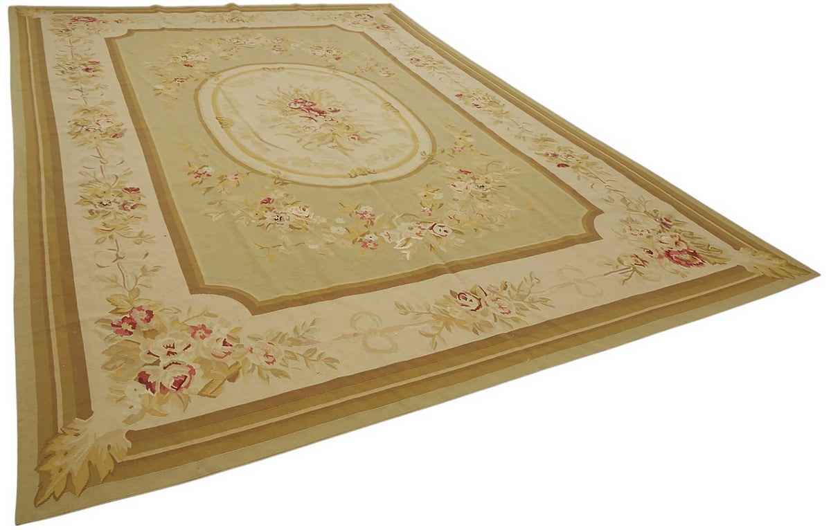 Sivemi Aubusson Bej Yeşil Çiçek Desenli El Dokuma Halı 299x422 cm 47370 – genel görünüm