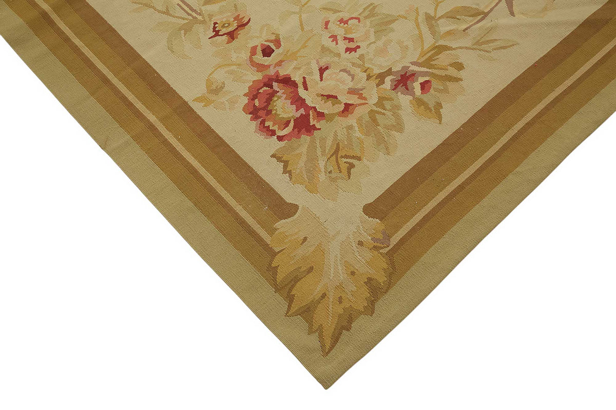 Sivemi Aubusson Bej Yeşil Çiçek Desenli El Dokuma Halı 299x422 cm 47370 – detay görünümü