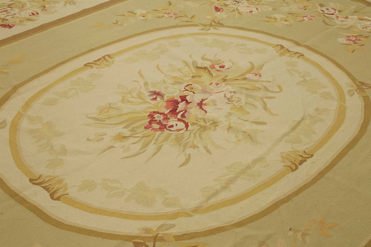 Sivemi Aubusson Bej Yeşil Çiçek Desenli El Dokuma Halı 299x422 cm 47370 – mekânda kullanım