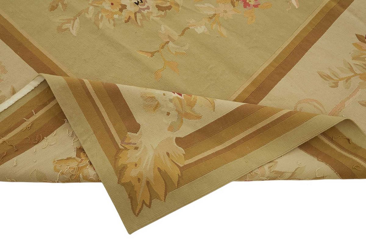 Sivemi Aubusson Bej Yeşil Çiçek Desenli El Dokuma Halı 299x422 cm 47370 – kenar detayı