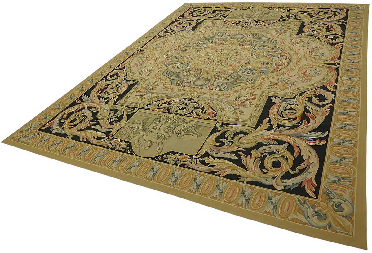 Sivemi Dama Desenli Siyah Gold Halı Bej ve Gri Tonlarda 268x380 cm – doku yakın çekim