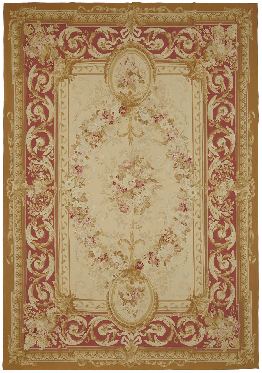 Sivemi Çiçek Desenli Klasik Bej Kırmızı El Dokuma Halı 300x432 cm 47373