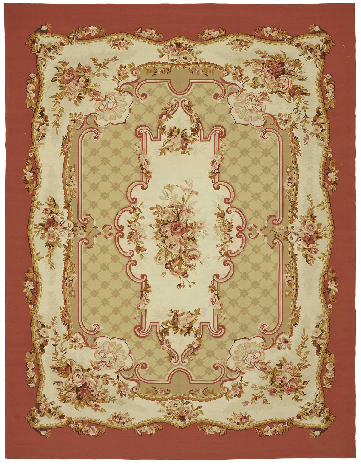 Sivemi Kırmızı Bej Çiçek Desenli Yün El Dokuma Halı 272x353 cm