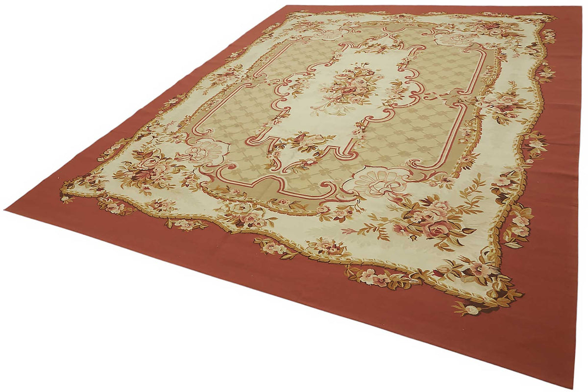 Sivemi Kırmızı Bej Çiçek Desenli Yün El Dokuma Halı 272x353 cm – doku yakın çekim