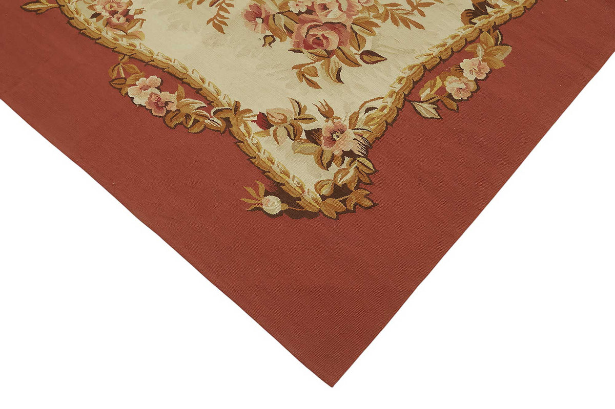 Sivemi Kırmızı Bej Çiçek Desenli Yün El Dokuma Halı 272x353 cm – detay görünümü