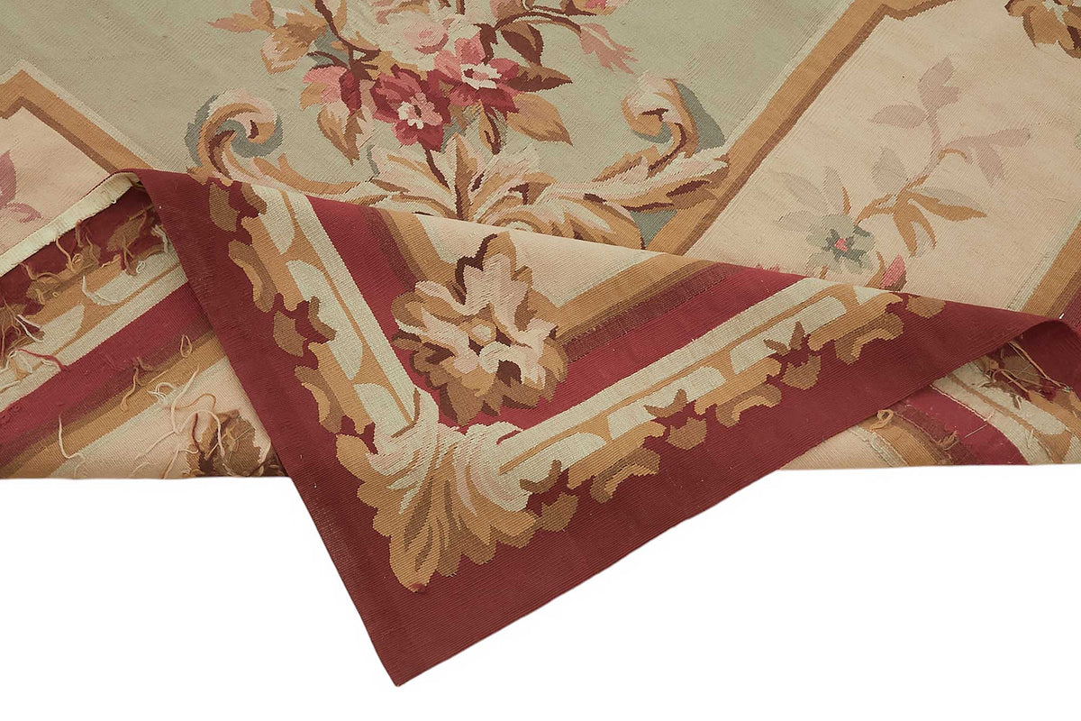 Sivemi Bej ve Yeşil Çiçek Desenli Yün El Dokuma Halı 265x370 cm – kenar detayı