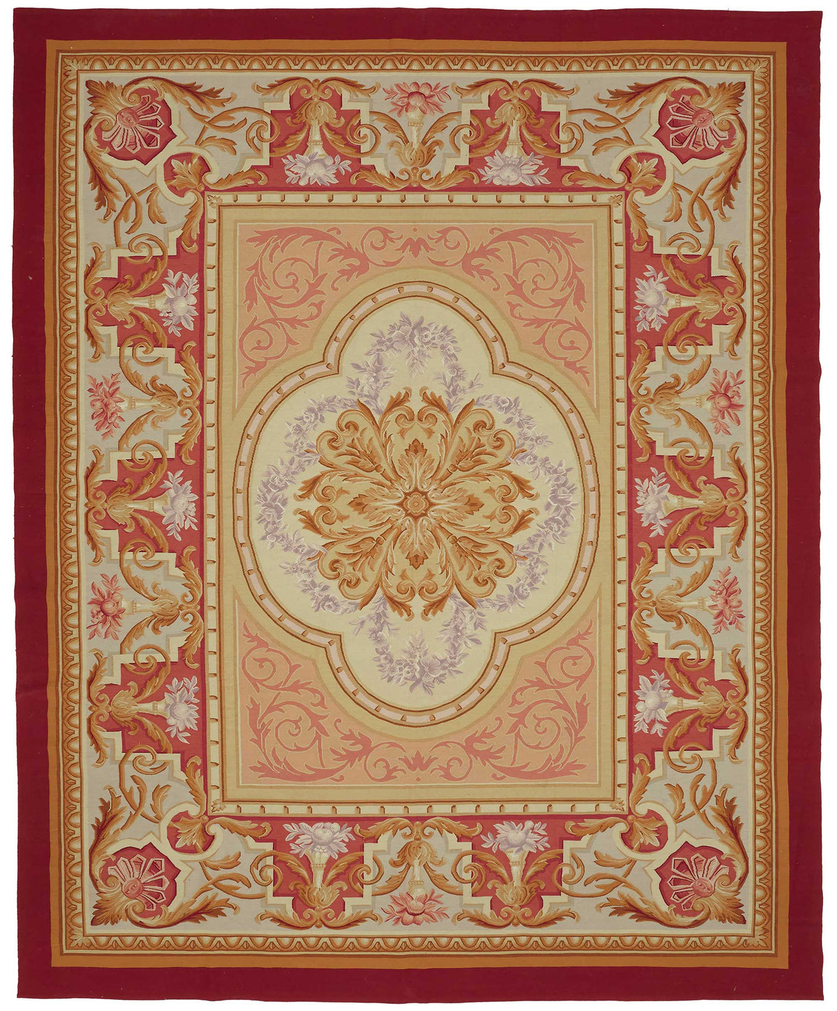 Sivemi Vintage Aubusson Kırmızı Madalyon Desenli Halı 280x350 cm 47377