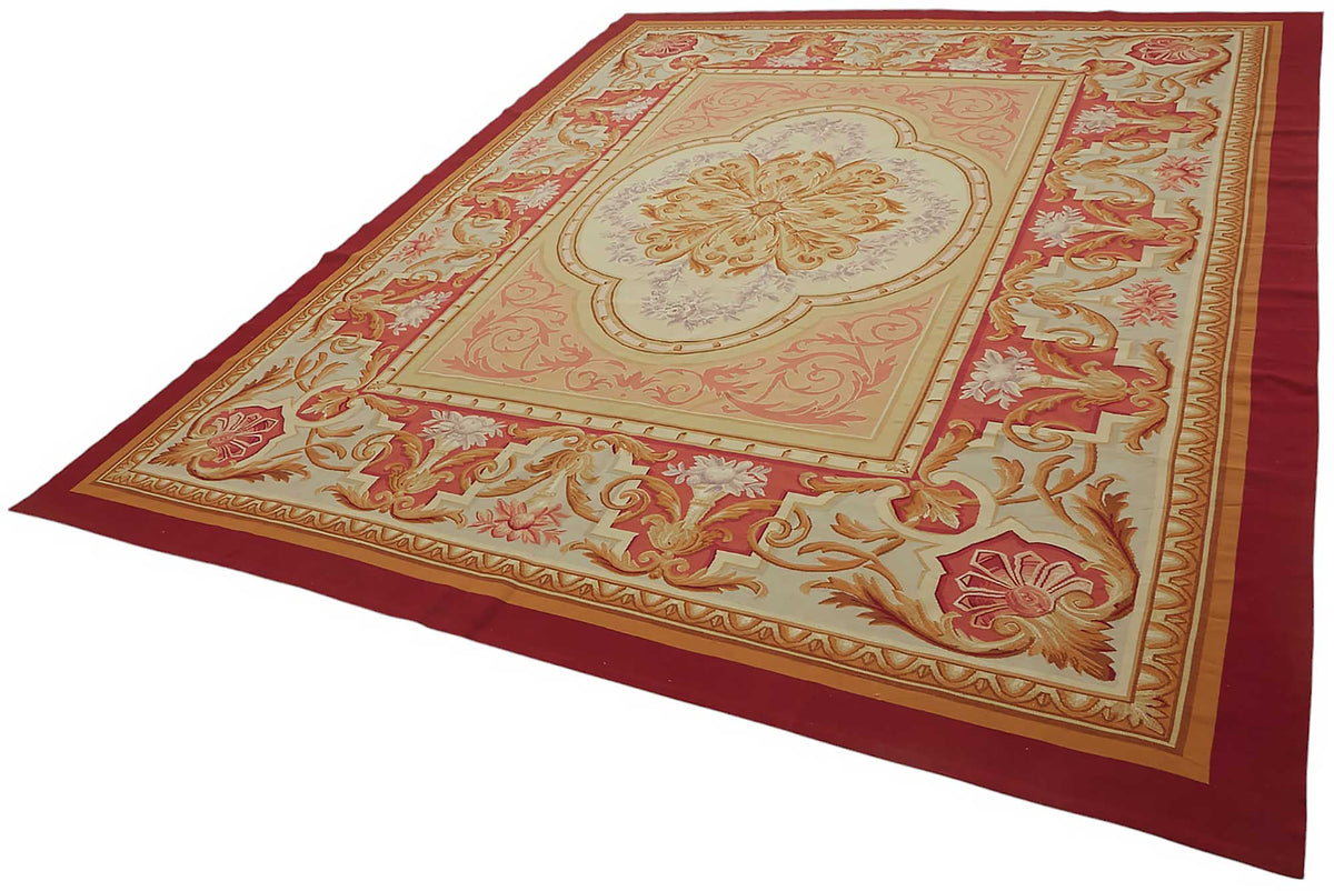 Sivemi Vintage Aubusson Kırmızı Madalyon Desenli Halı 280x350 cm 47377 – doku yakın çekim
