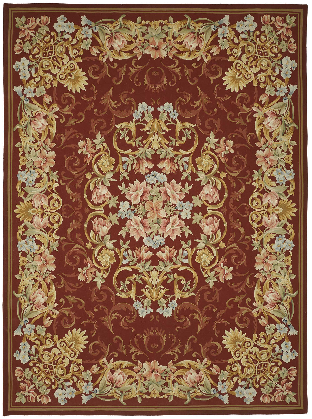 Sivemi Aubusson Kırmızı Çiçek Desenli El Dokuma Halı 302x410 cm