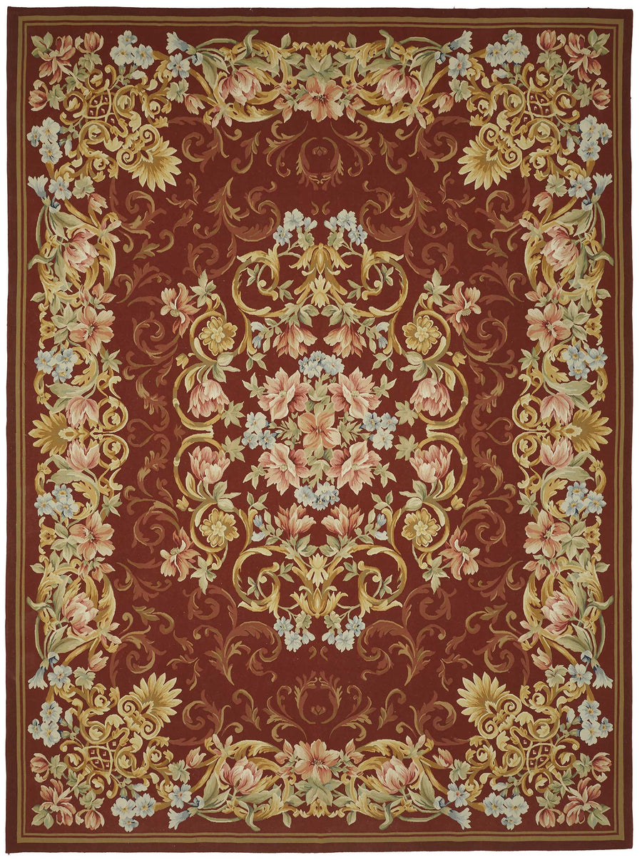 Sivemi Aubusson Kırmızı Çiçek Desenli El Dokuma Halı 302x410 cm