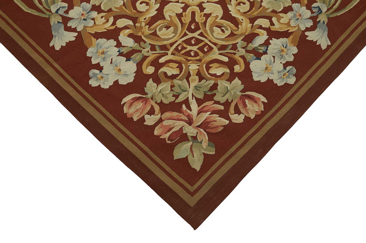 Sivemi Aubusson Kırmızı Çiçek Desenli El Dokuma Halı 302x410 cm – detay görünümü