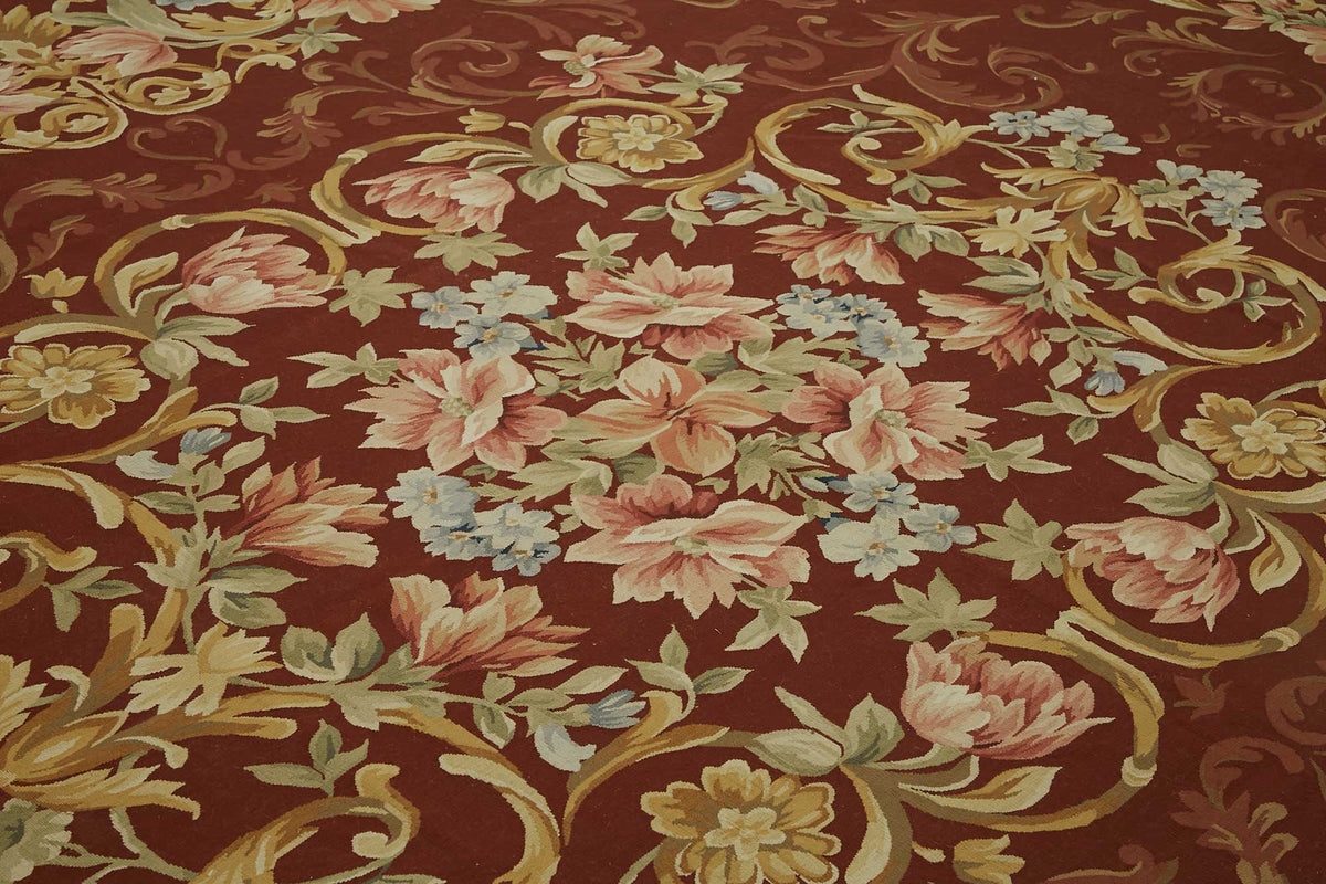 Sivemi Aubusson Kırmızı Çiçek Desenli El Dokuma Halı 302x410 cm – mekânda kullanım