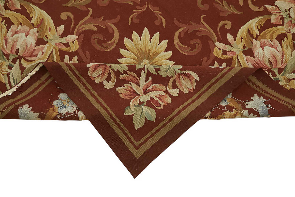Sivemi Aubusson Kırmızı Çiçek Desenli El Dokuma Halı 302x410 cm – kenar detayı