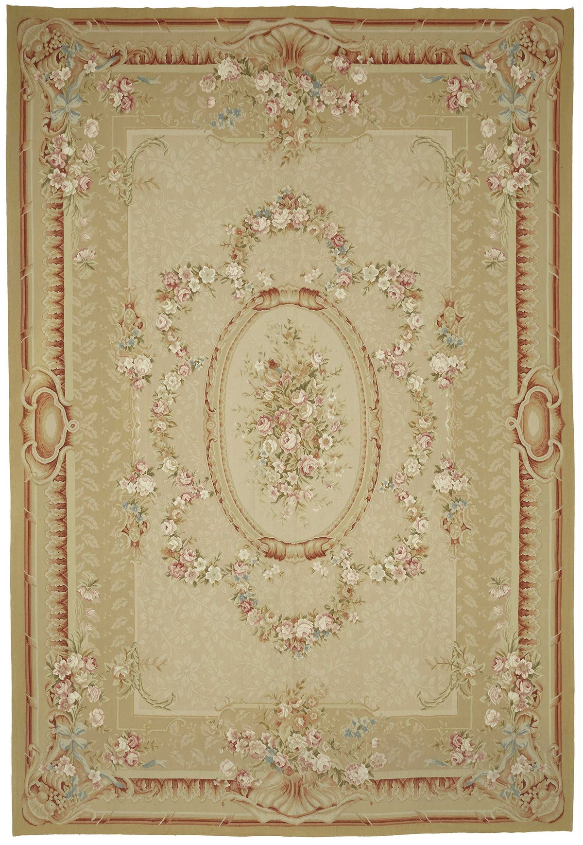 Sivemi Aubusson Bej ve Pembe Çiçek Desenli El Dokuma Halı 298x439 cm 47379