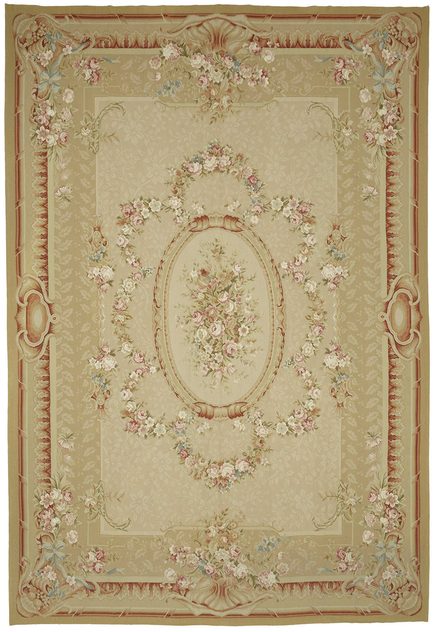 Sivemi Aubusson Bej ve Pembe Çiçek Desenli El Dokuma Halı 298x439 cm 47379