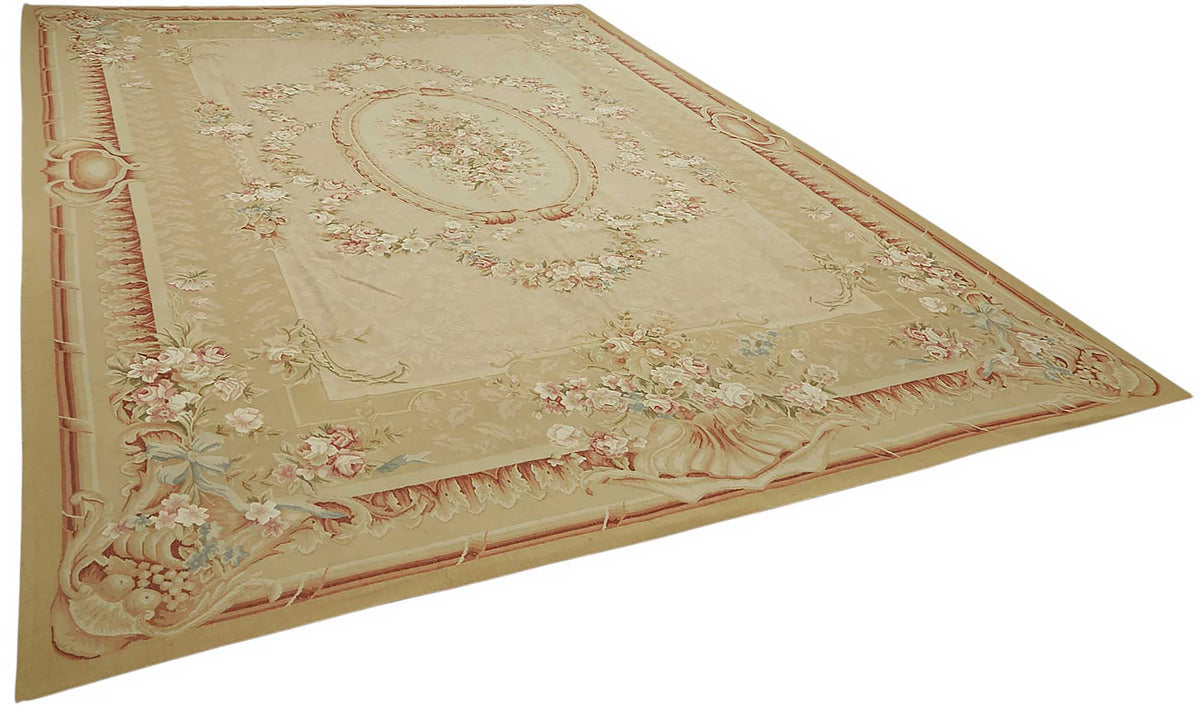 Sivemi Aubusson Bej ve Pembe Çiçek Desenli El Dokuma Halı 298x439 cm 47379 – genel görünüm