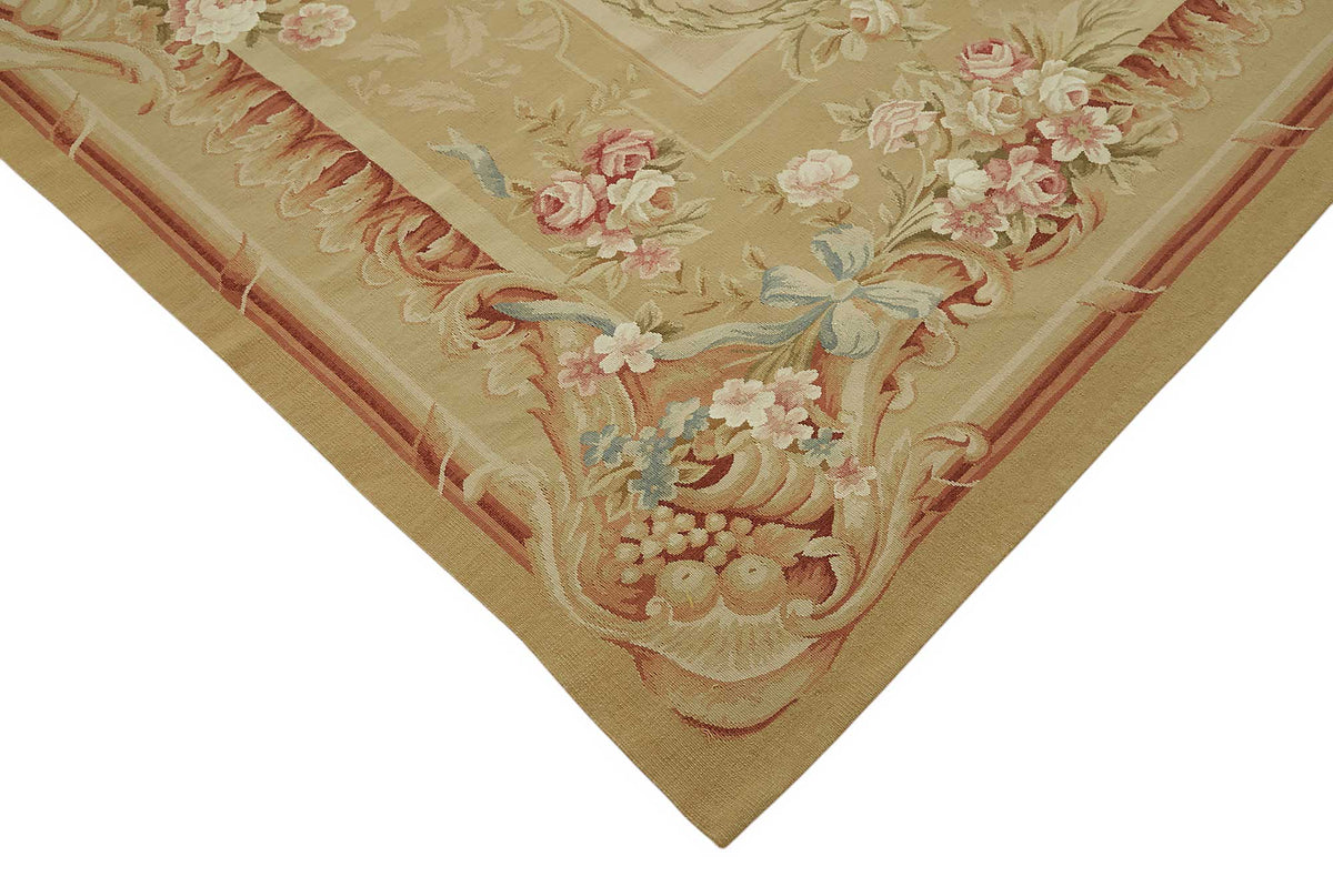 Sivemi Aubusson Bej ve Pembe Çiçek Desenli El Dokuma Halı 298x439 cm 47379 – detay görünümü