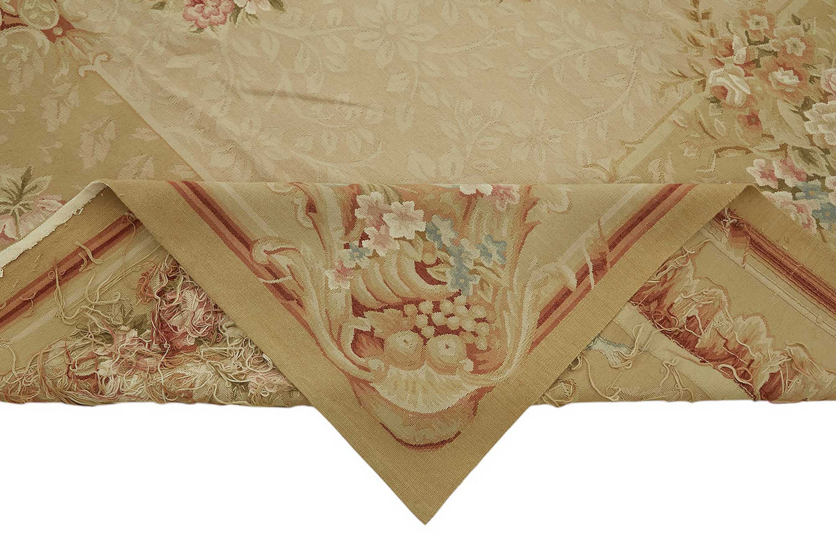 Sivemi Aubusson Bej ve Pembe Çiçek Desenli El Dokuma Halı 298x439 cm 47379 – kenar detayı