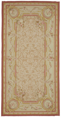 Sivemi Çiçek Desenli Krem Gold ve Pembe Tonlu Bej Halı 201x405 cm