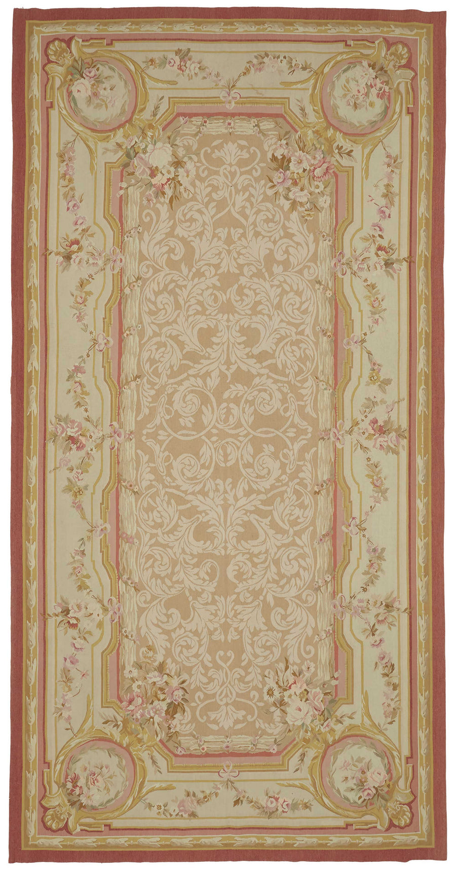 Sivemi Çiçek Desenli Krem Gold ve Pembe Tonlu Bej Halı 201x405 cm