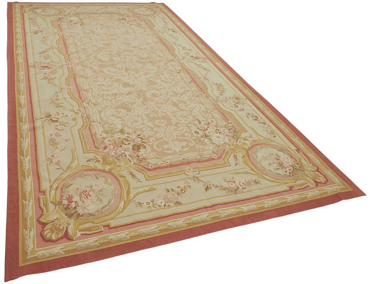 Sivemi Çiçek Desenli Krem Gold ve Pembe Tonlu Bej Halı 201x405 cm – genel görünüm