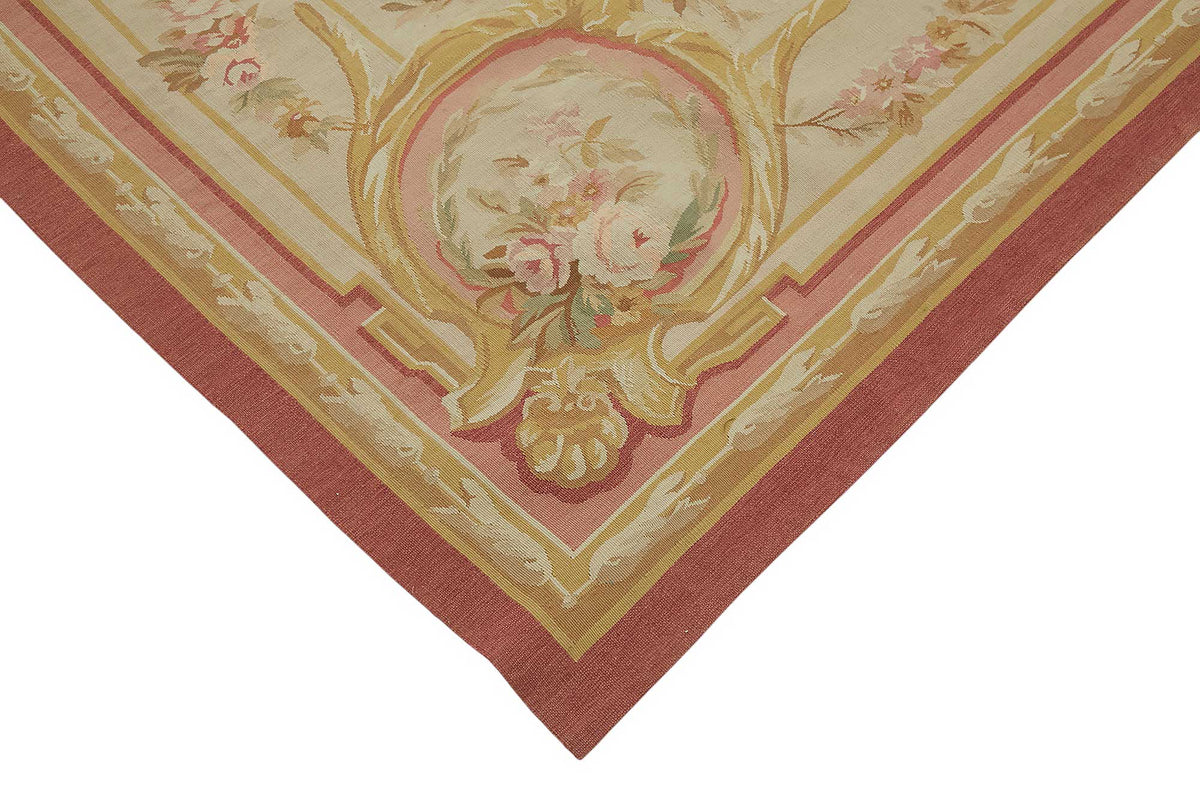 Sivemi Çiçek Desenli Krem Gold ve Pembe Tonlu Bej Halı 201x405 cm – detay görünümü