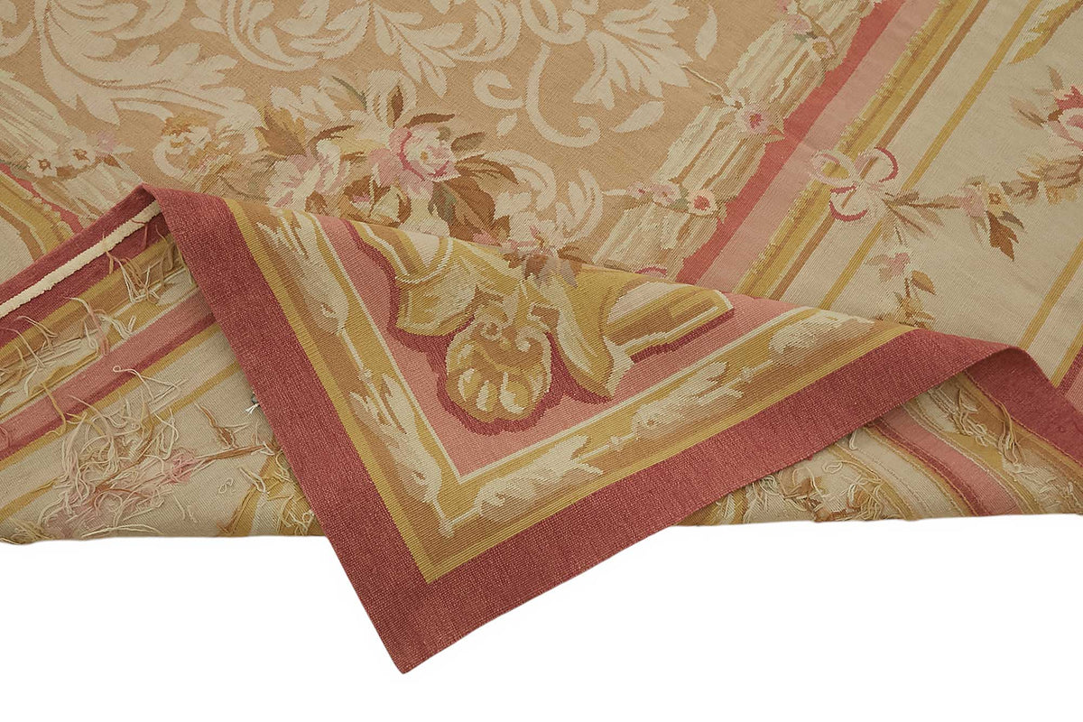 Sivemi Çiçek Desenli Krem Gold ve Pembe Tonlu Bej Halı 201x405 cm – kenar detayı